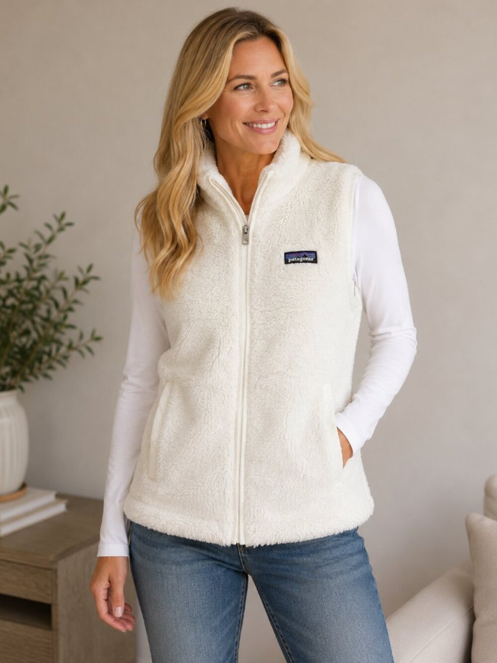 Patagonia Los Gatos Full Zip Fleece Vest White 25216 Women's Small